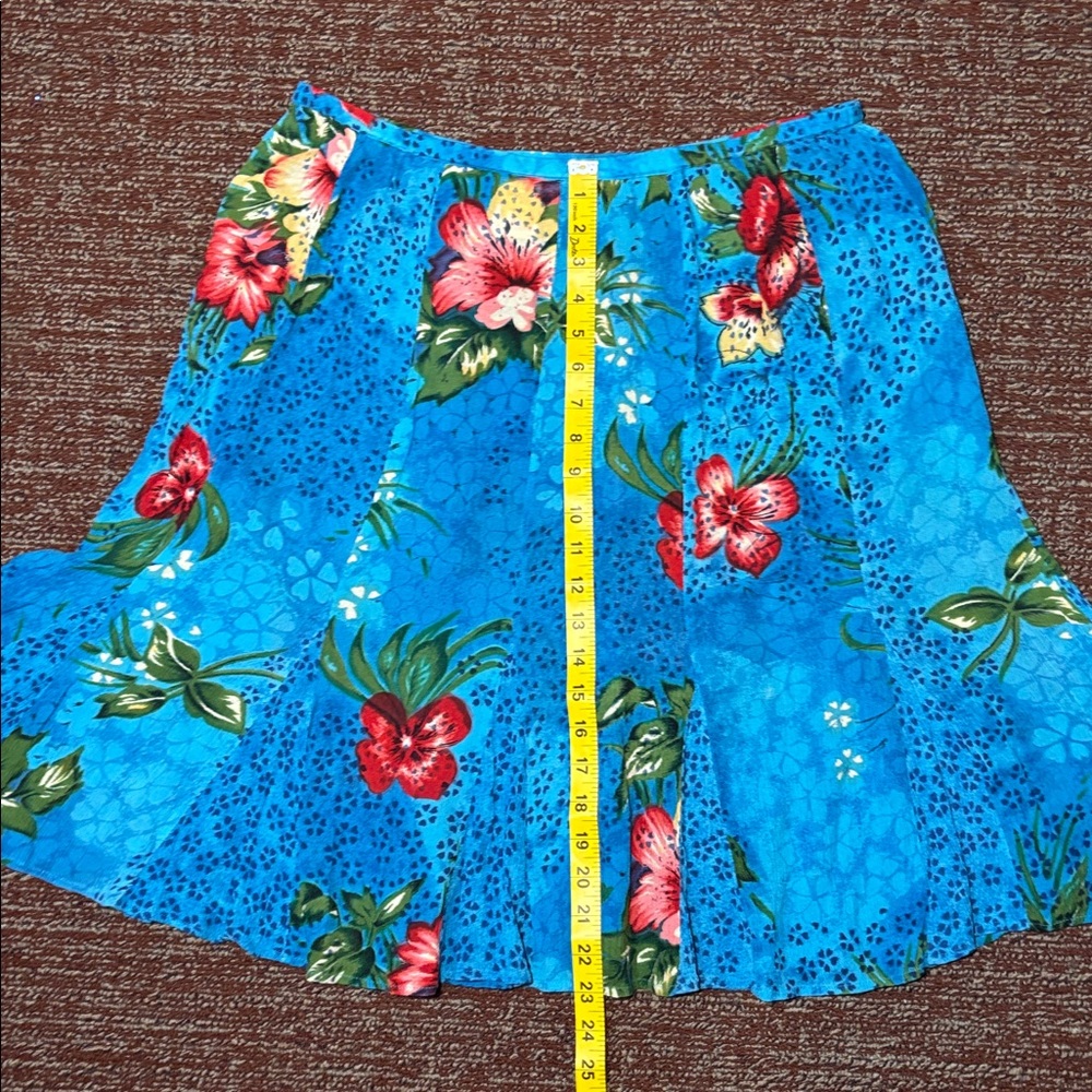 BILA vintage capri blue hibiscus crepe ruffle a line skirt women’s XL - Picture 11 of 12